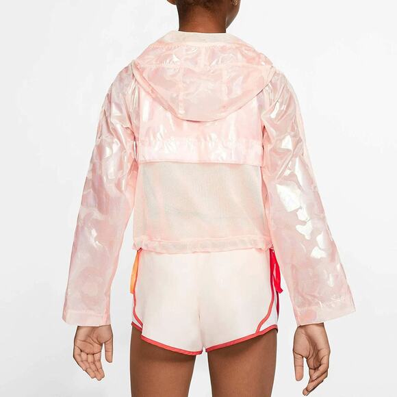 Nike Jacket Girls Large Pink Clear Tech Pack Hooded Hiking Fold Up Rain Coat - Picture 3 of 9